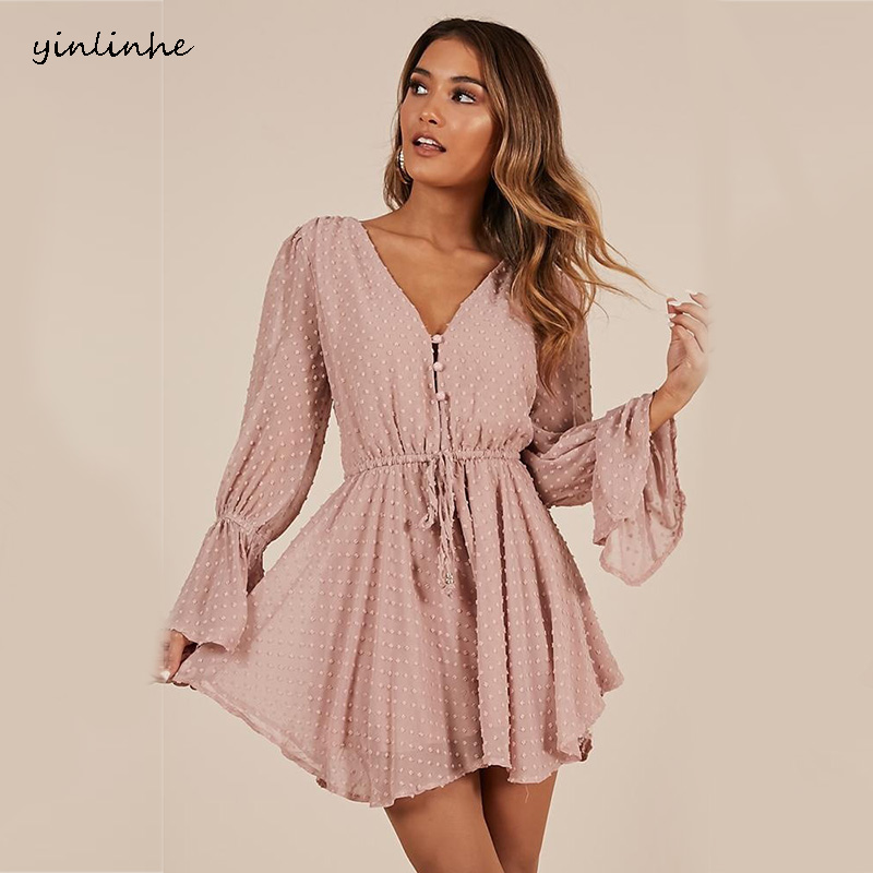 

yinlinhe Sexy Transparent Playsuit Summer Bohemian Beach Overalls Pink Polka Dot Short Jumpsuit Women Rompers Long Sleeve 768, White