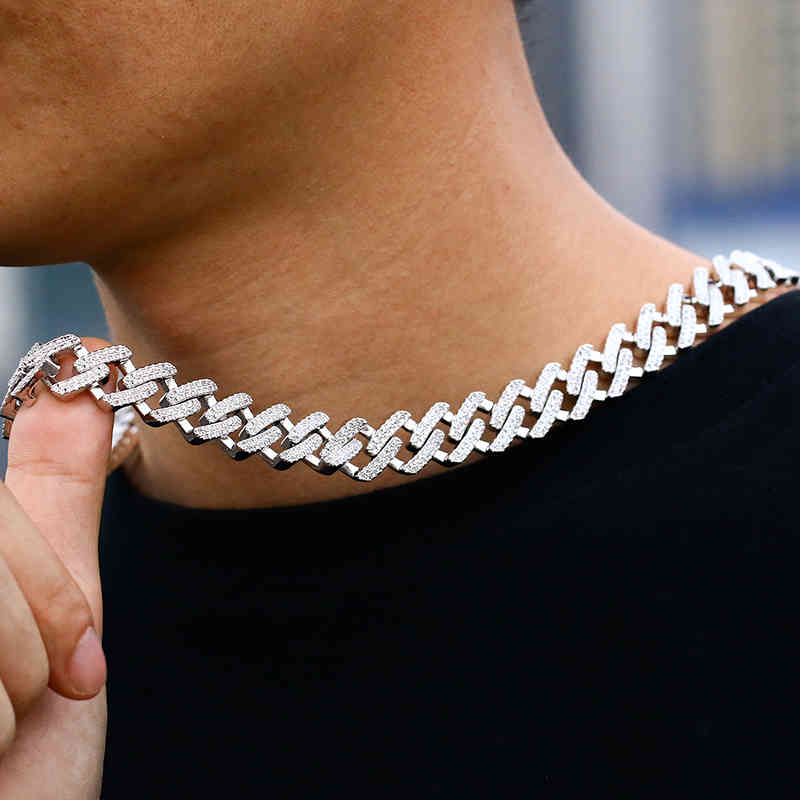 

13 mm Iced Out Zirconia Chains Choker Necklace Cuban Link Chain X0509