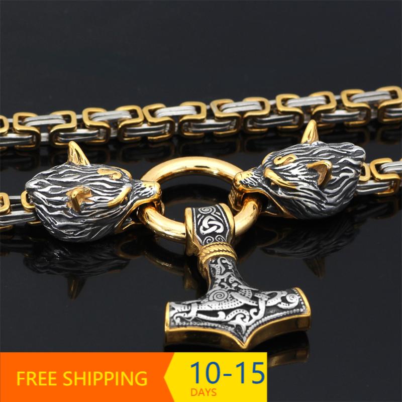 

Nordic Celtic Wolf Men's Necklace Viking Head Stainless Steel Pendant Scandinavian Rune Accessories Norse Amulet Jewelry Necklaces, Silver