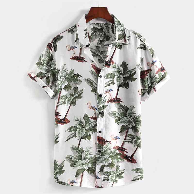 

summer new suit short sleeve men's shirt casual thin loose print 5107, White;black