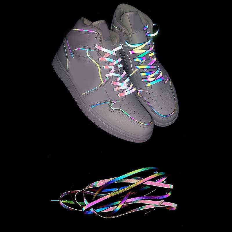 

New Holographic Reflective Shoelaces Double-sided Reflective High-bright Reflective Flat Laces Sneakers Shoe Laces 120/140/160cm H1106