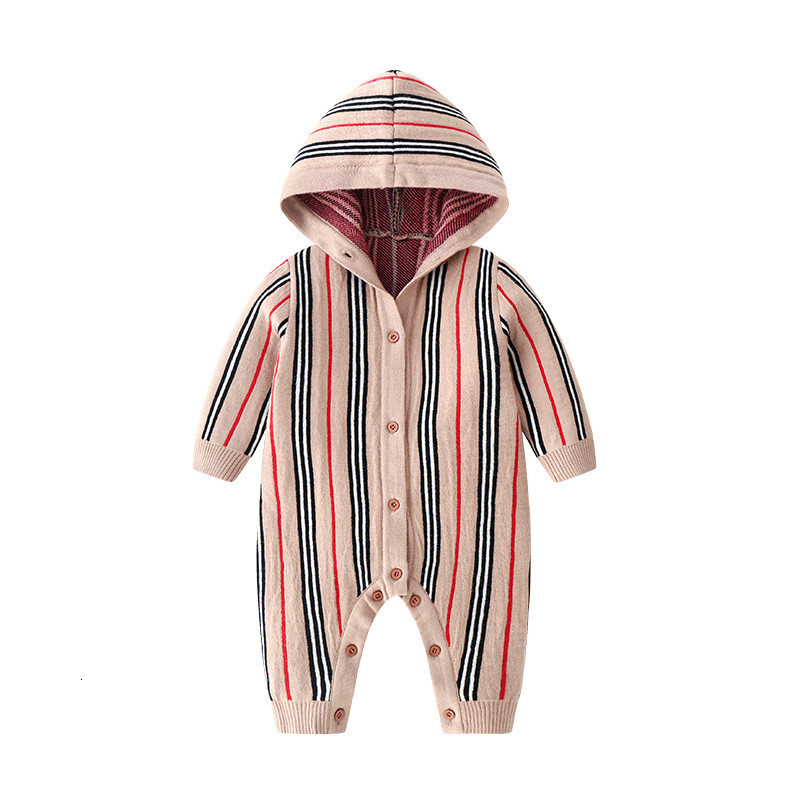 children&#039;s clothing New Born Baby Long Sleeve Winter Fall Spring Set 0-24 Month Rompers Knitting Jumpsuits Plaid Knitted Cotton Clothes Hat-image-676118333