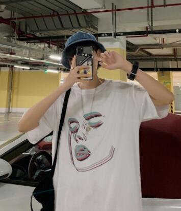 

Summer Short Sleeve T-shirt for Men Fashion Personalized Printing Loose Cotton Tshirt Man Casual Tops 15TI8, White