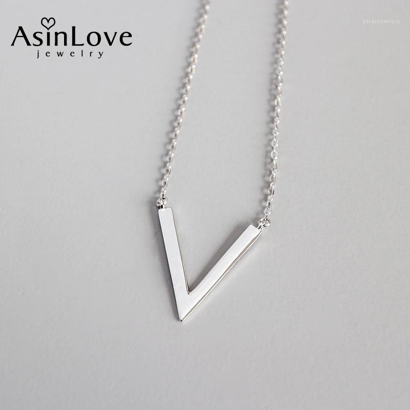 

AsinLove Real 925 Sterling Silver Large V Shape Necklace For Women Trendy Geometric Triangle Pendant Wholesale Jewelry Chains