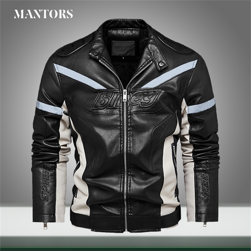 

Men PU Leather Jacket Reflective Strip Warm Fleece Mens Motorcycle Jackets Zipper Fashion Windbreaker Outwear Coats 211110, Ejs6833blue
