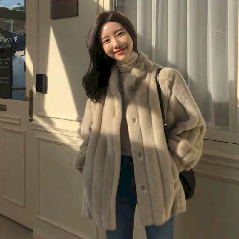 

women's fur & faux imitation corvino fur coat, korean version of the small collar and sleeves, medium, stuffed, 9hjs, Black