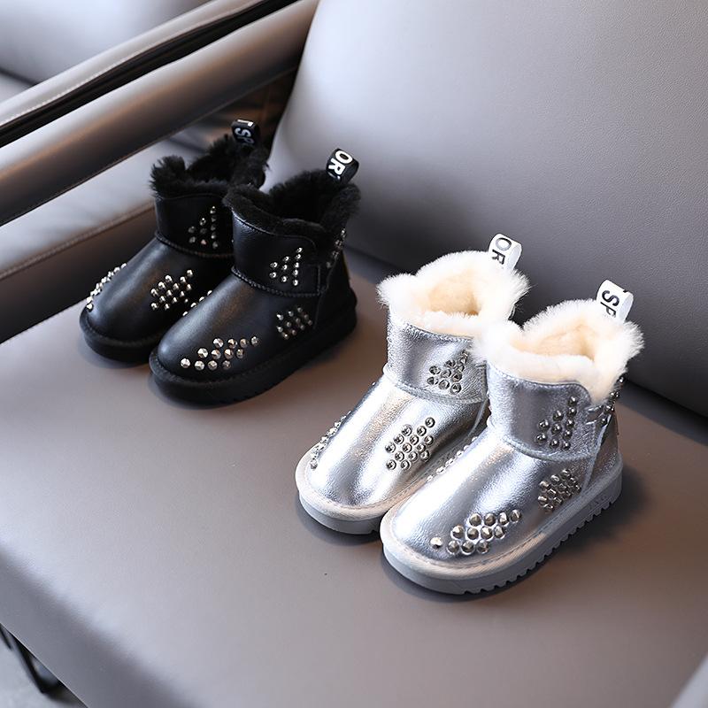 

Boots Boys Snow Winter 2021 Girls Cotton Fashionable And Handsome Rivet Children, Black;grey