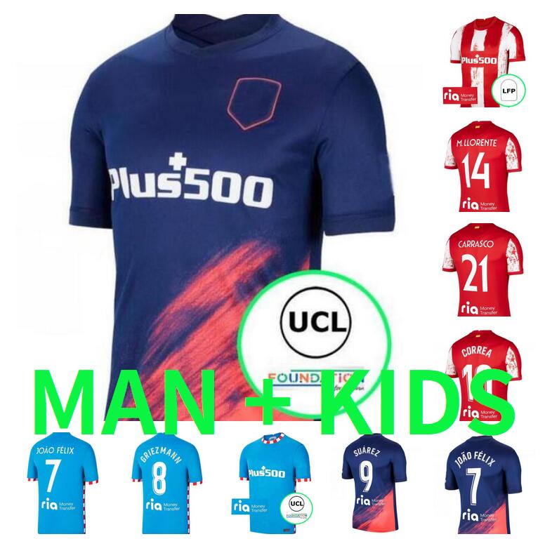 

21 22 SUAREZ GRIEZMANN JOÃO FÉLIX Soccer Jerseys 2021 2022 M. Llorente LEMAR CARRASCO CORREA KOKE DEMBELE Playr version jersey football Shir, Black;yellow