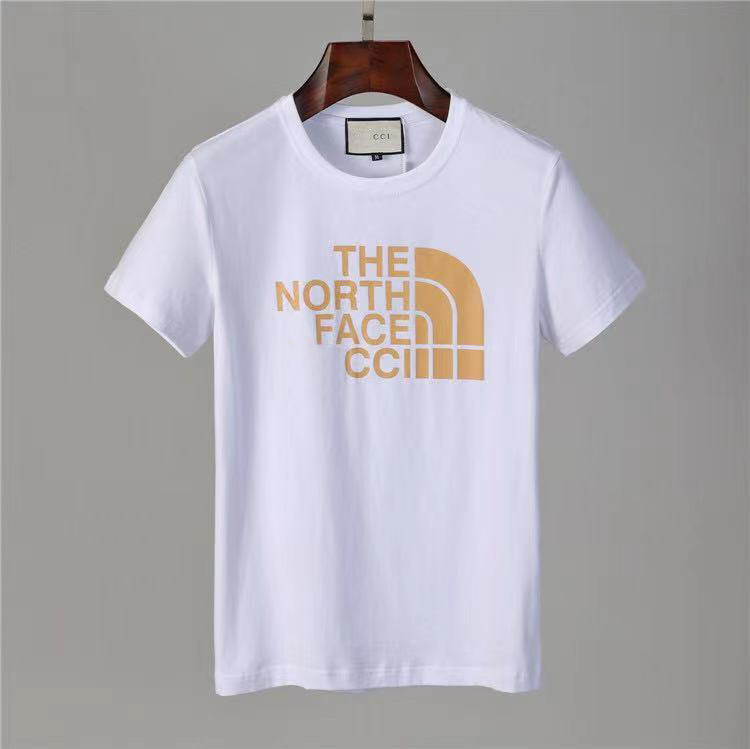 

Short-sleeved round neck T-shirt summer LOGO printing colorful men's loose casual top tide wild design sense of five-point sleeves, White