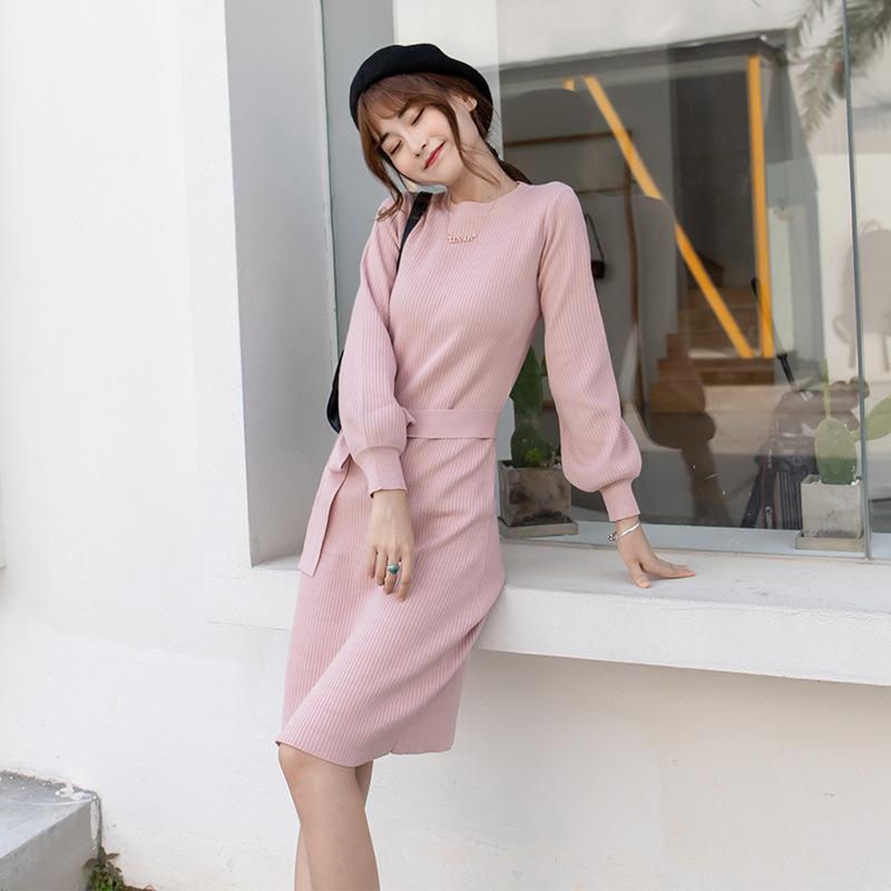 

Casual Dresses Warm Ladies Winter Sweater Dress Women Slim Pullover Clothing O-Neck Knitted Knit Long Sleeve