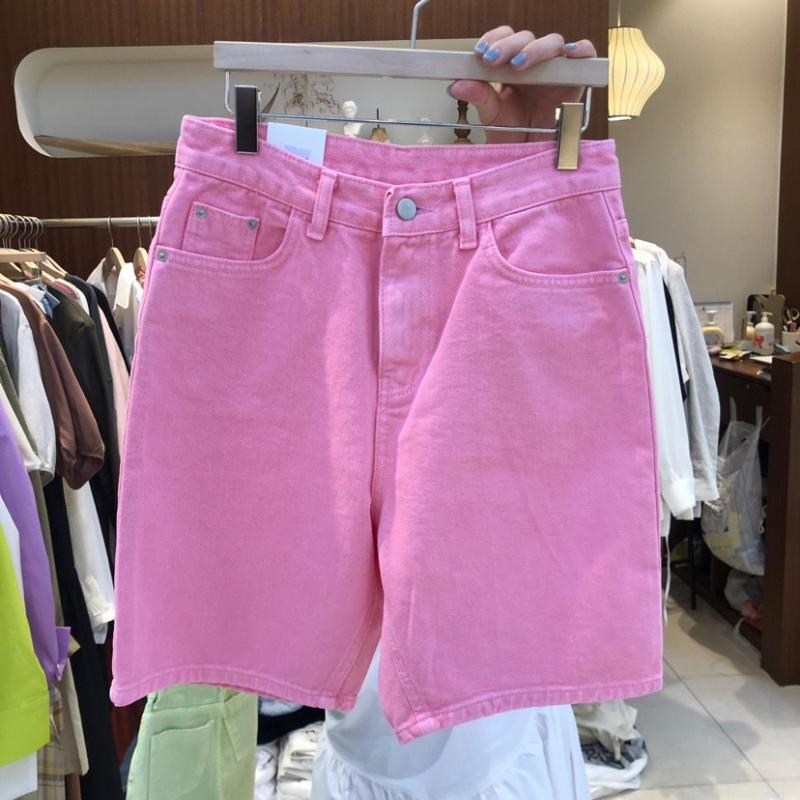 

Women' Shorts Unicolor Women Korean Fashion Zipper Button Wide Leg Bottoms Summer 2021 Loose Casual Short Pants Femme 80307, Pink