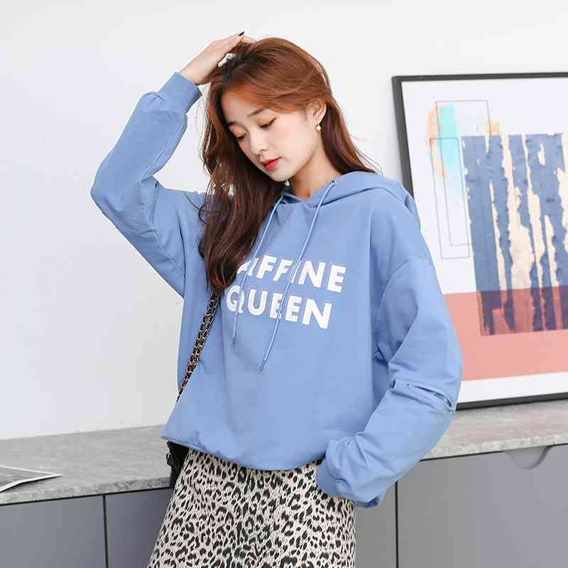 

Korean version of women' 2021 new cotton spring and autumn wear show thin leisure fashion Pullover Hoodie students loose trend, Fog blue