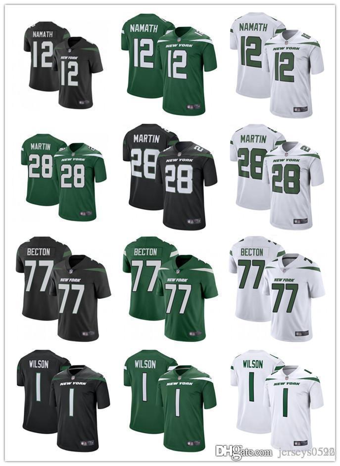 

Men women Youth New York Jets 1 Zach Wilson 77 Mekhi Becton 12 Joe Namath 28 Curtis Martin Football Jerseys Green Black whit, Black;red