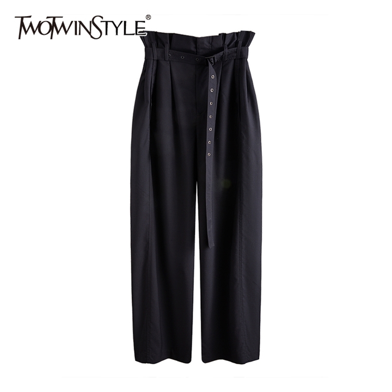 

Black Pleated Pants For Women High Waist Sashes Loose Wide Leg Pant Female Fashion Clothing Stylish Spring 210521