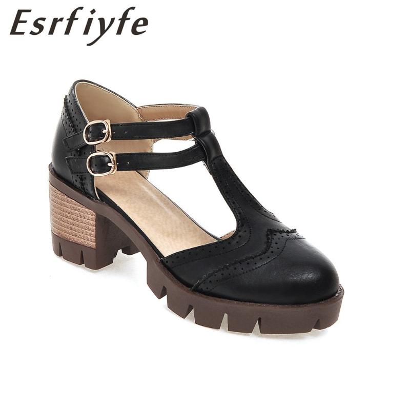 

Dress Shoes ESRFIYFE 2021 Fashion Women Thick High Heels Platform Woman Spring Autumn Pumps T-strap Ladies, Black