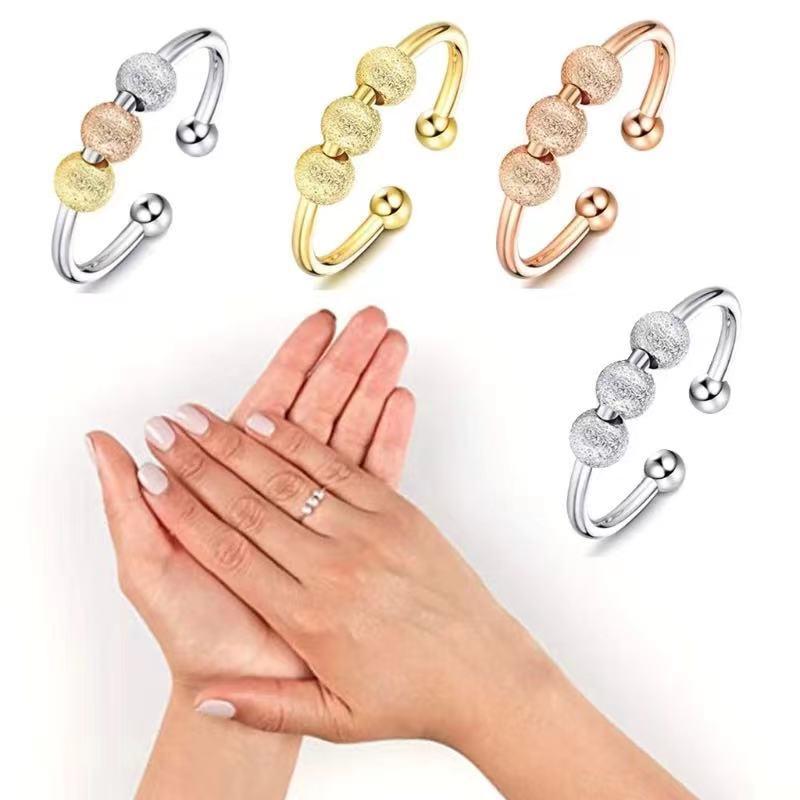 

Cluster Rings Anxiety Ring Balls Spinning Fidget Beads Spinner Set For Women Rotate Freely Opening Anti Stress Accessories Jewellry, Golden;silver