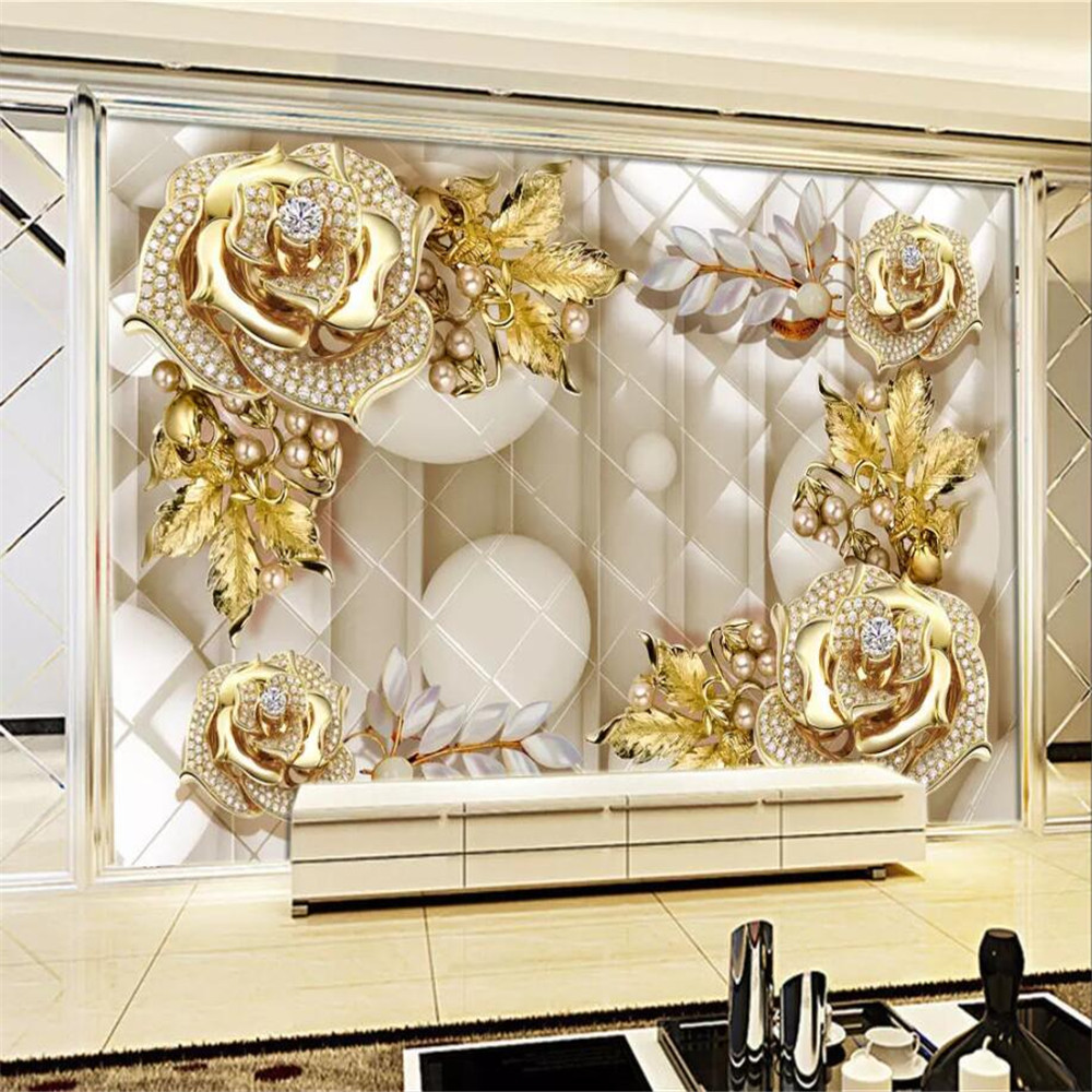 

Custom wallpaper 3d mural luxury gold jewelry flower soft bag jewelry TV background wall living room wallpaper mural