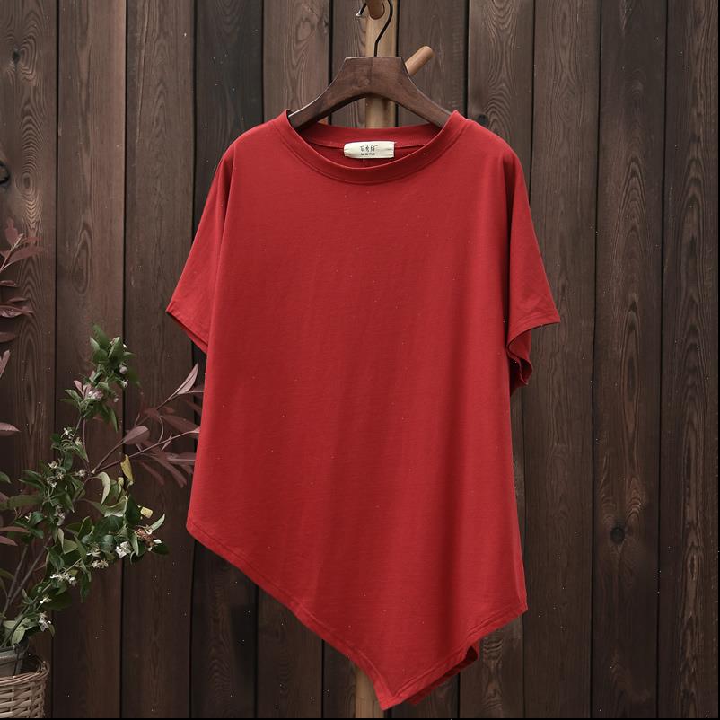 

novelty design o neck cotton womens t shirts plus summer loose casual solid asymmetric original tee b150, White