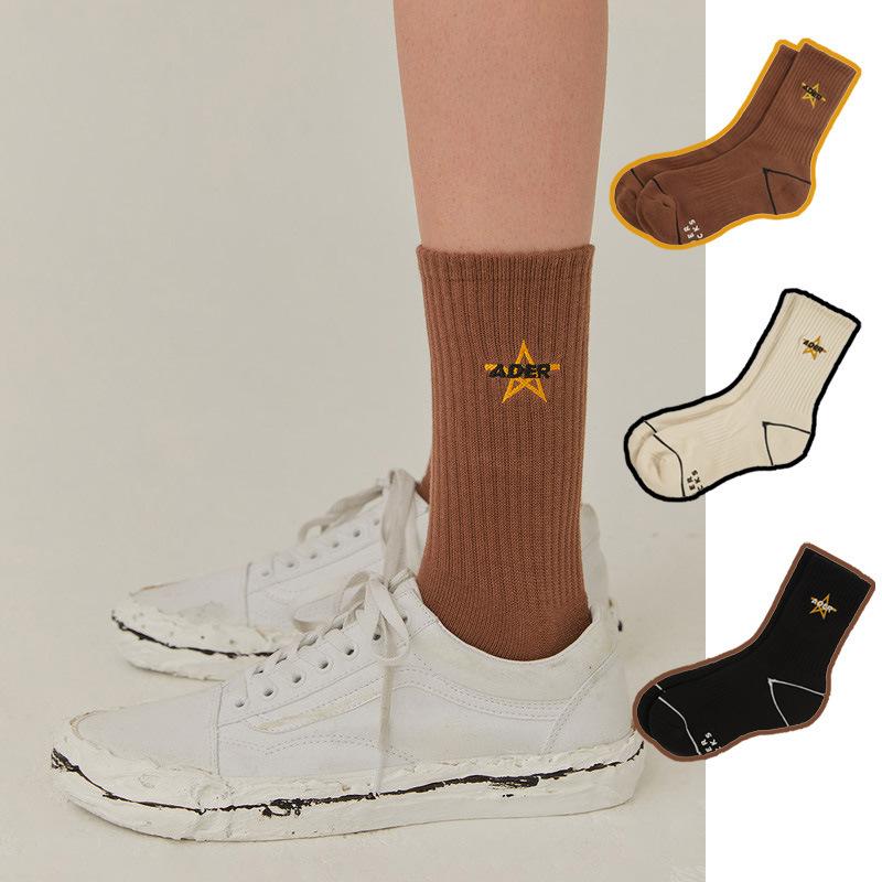 

Men's Socks Harajuku ADER Men Women Hip Hop Street Style Embroidery Skate/Basketball/Skateboard Towel Bottom Sock Wholesale, Black