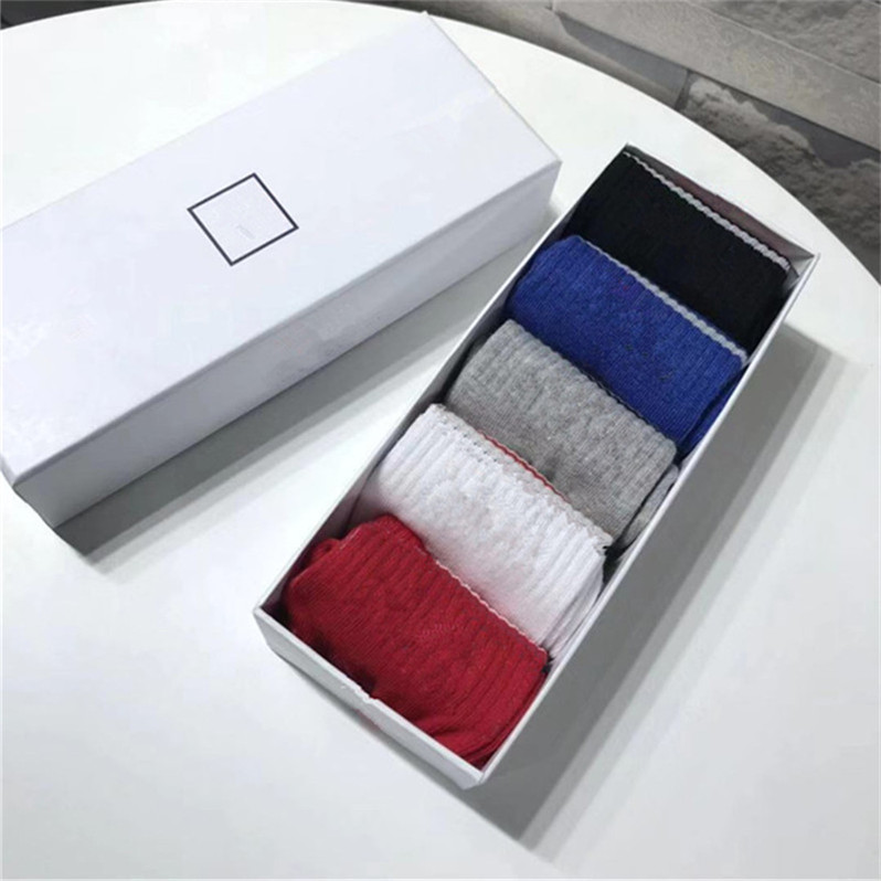 

Couple Comfortable Cotton Socks 5 Colors Boxed Sock Soft Skin Friendly Hosiery Letter Striped Jacquard Hosierys, As pic