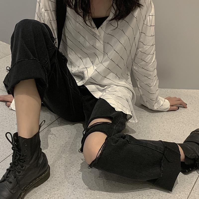 

Women' Jeans Large Size Loose Rig Spice Girl Slim Fashion High Waist Straight Pants Black Nine-tenth, 2520