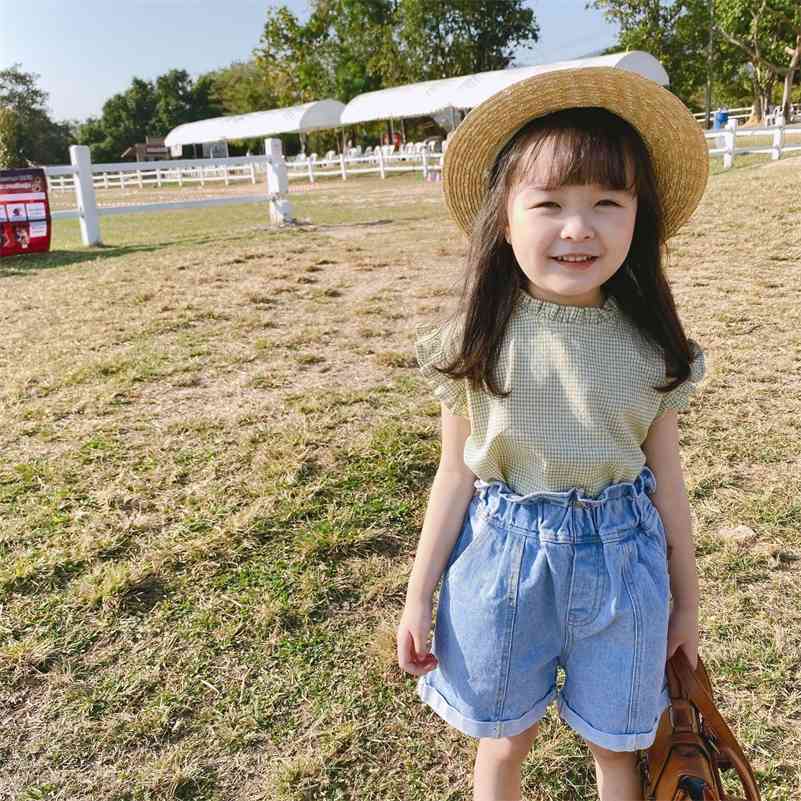 

Summer baby girls cute sleeveless plaid vests kids 2 solid color casual Tops 210708, Yellow green