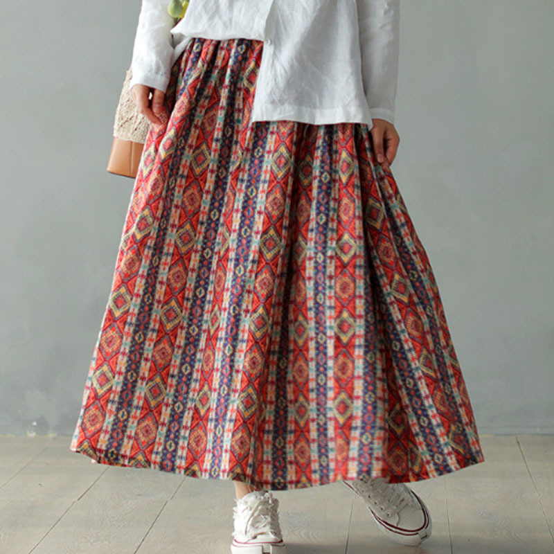 

Johnature Spring Women Leisure Fashion Floral Print Elastic Waist All-match Skirt Loose Comfortable Plus Size Skirt 210521, Multi