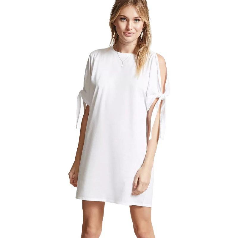 

European Fashion Summer Solid Color Long Shirts Women Sexy Open Off Shoulder Zd062 Short Sleeves O Neck Ladies Purple Green Tees Women's T-S