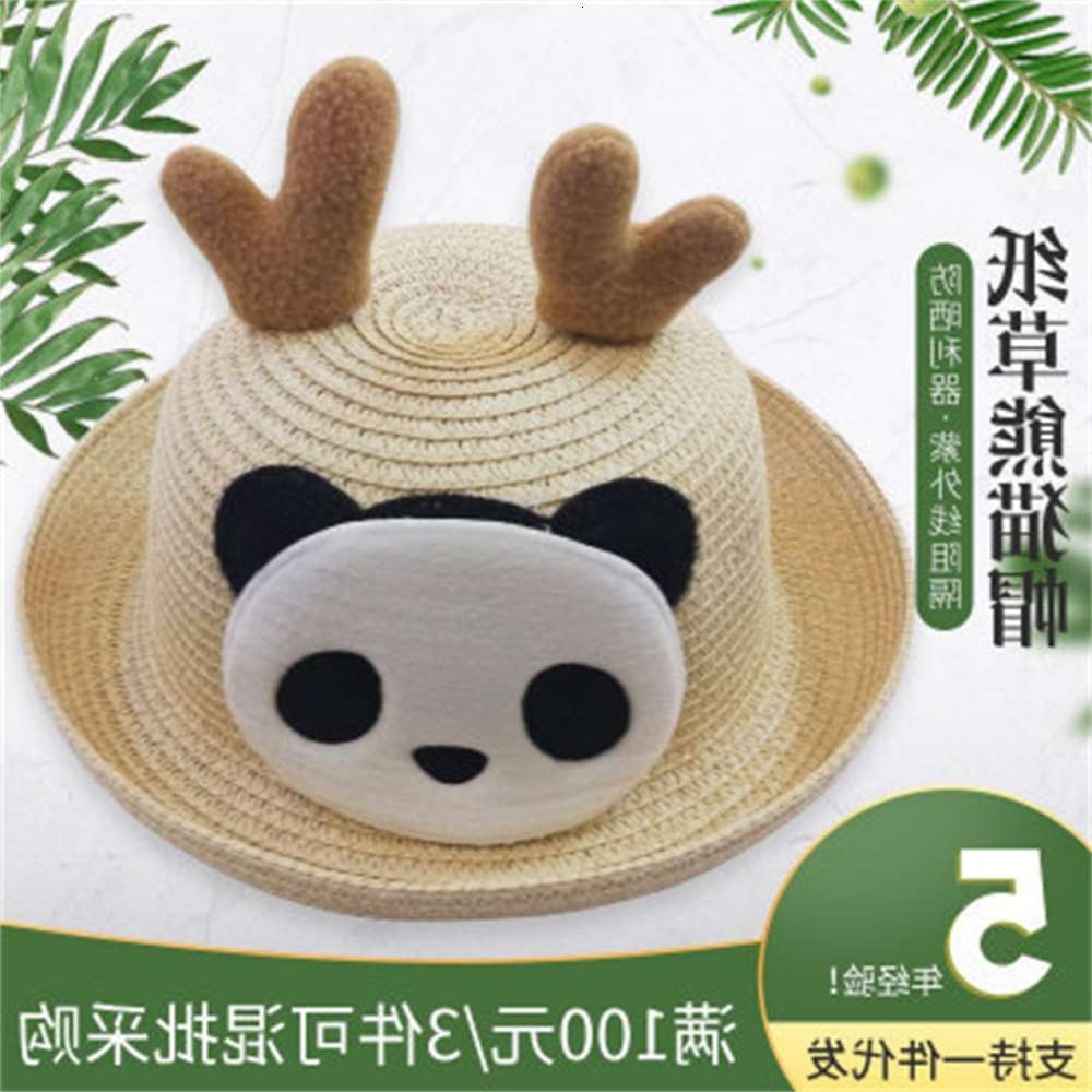 

Korean children's cartoon antler panda outdoor sunscreen sun hat for boys and girls, Yellow