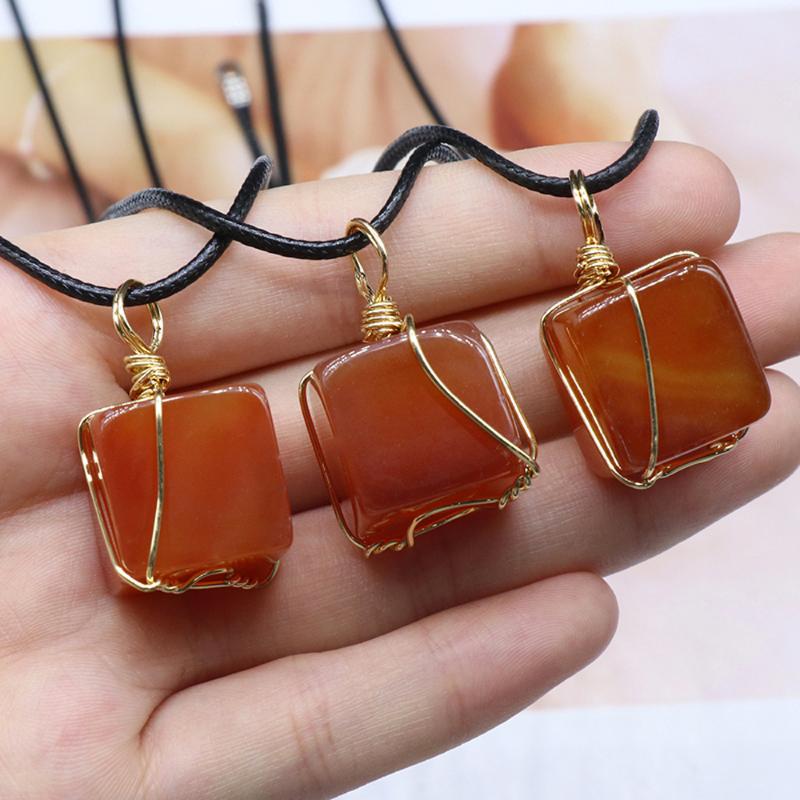 

Pendant Necklaces Natural Stone Agates Chocker Necklace Simple Square Red Crystal Charms For Women Reiki Heal Jewelry Party Gifts