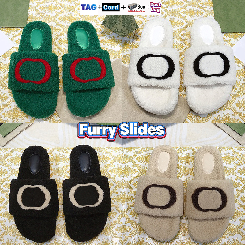 

Luxury Designer Slippers Furry Slides Winter Warm Wool slide Women Shoes with Original Box Dust Bag Green Red Black White Begin Pink fashion Fur sandals trainers, Double box