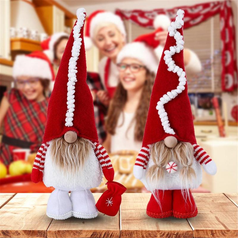 

Christmas Decorations 1Pcs Gnome Standing Ornaments Handmade Figure Plush Toy Doll For Party Holiday Fireplace Decorat