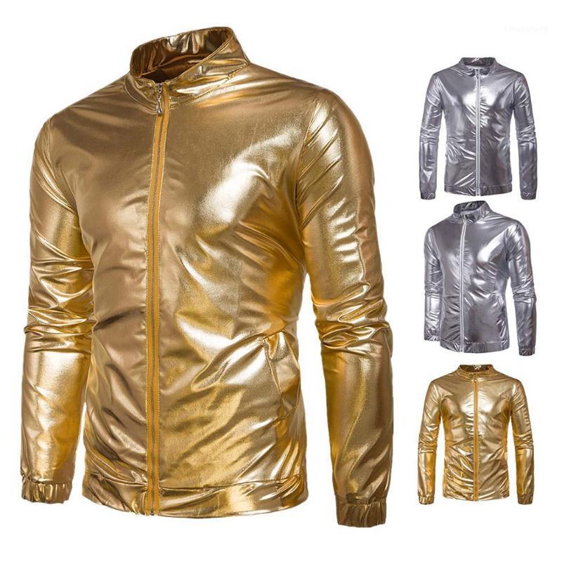 

Men's Jackets Fashion Men Shiny Jacket Coated Metallic Hip Hop Night Club Wear Outerwear Coat H8, Gold