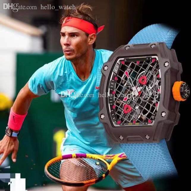 

Limited RM27-04 Tourbillon Rafael Nadal Mens Watch Skeleton Simulated Tennis Racket Design Dial Miyota Automatic Watches PVD Black Steel Cas, Slivery;brown