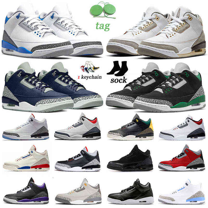 

With Box JORDN 3s Men Basketball Shoes 3 Jumpman Pine Green Medium Grey Racer Blue Midnight Navy Pure White Mens Trainers Outdoor Sports Sneakers Size 36-47, 3s tinker black cement gold