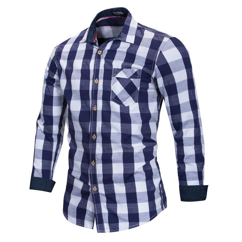 

Shirts for Men New-Arrival Mens Plaid Shirt 100% Cotton Long Sleeve Casual Fashion Social Business Style Dress, White;black