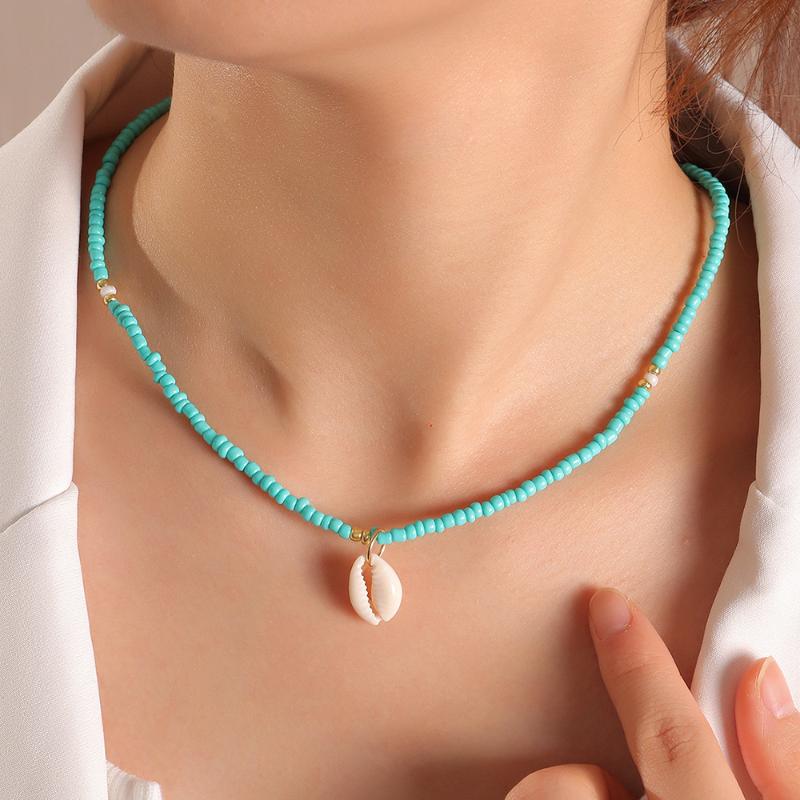 

Pendant Necklaces Japan And South Korea Simple Natural Shell Necklace Female Fashion Temperament Beach Style Rice Bead Beaded Clavicle Chain