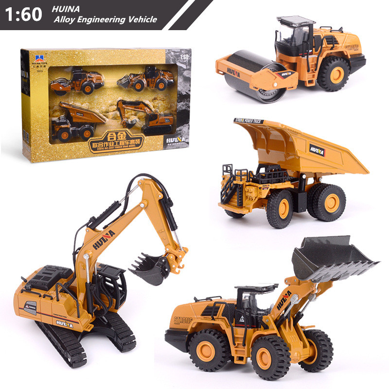 

HUINA 160 Diecast Metal Model Dump Truck Excavator Wheel Loader Road Roller Construction Vehicle Toys for Car Collection, 7810-1 no box