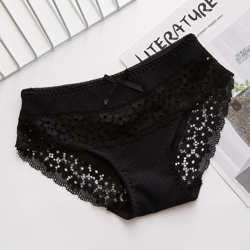

Summer Underwear Women Mid-waist Lace Simple Pure Color Japanese Ladies Briefs1, Gray