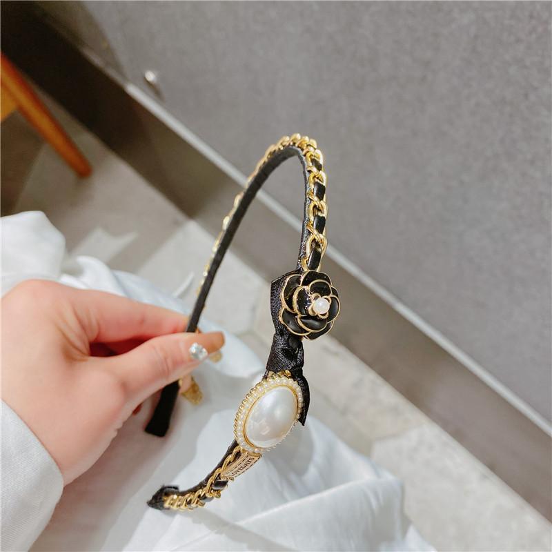 

Hair Clips & Barrettes Slim Narrow Headband For Women Girl PU Leather Chains 5 Simple Camellia Band Accessories Korean Wholesale Office Gift, Golden;silver
