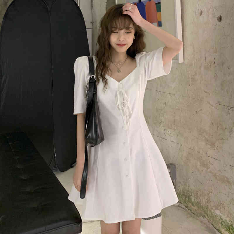 v neck Plus Size Summer Girls Party Female Vintage Dress white short Sleeve Women Dresses long oversize Robe Vestido 210417Z