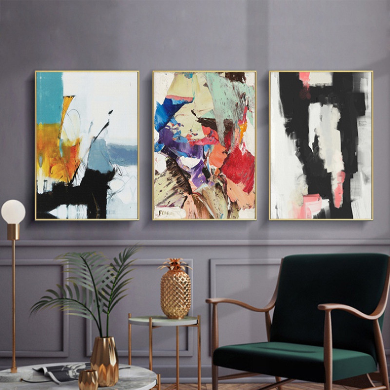 Nordic Painting Abstract Colorful Color Block Creative Art Atmosphere Light Luxury Sofa Background Wall Canvas Poster-image-734613850