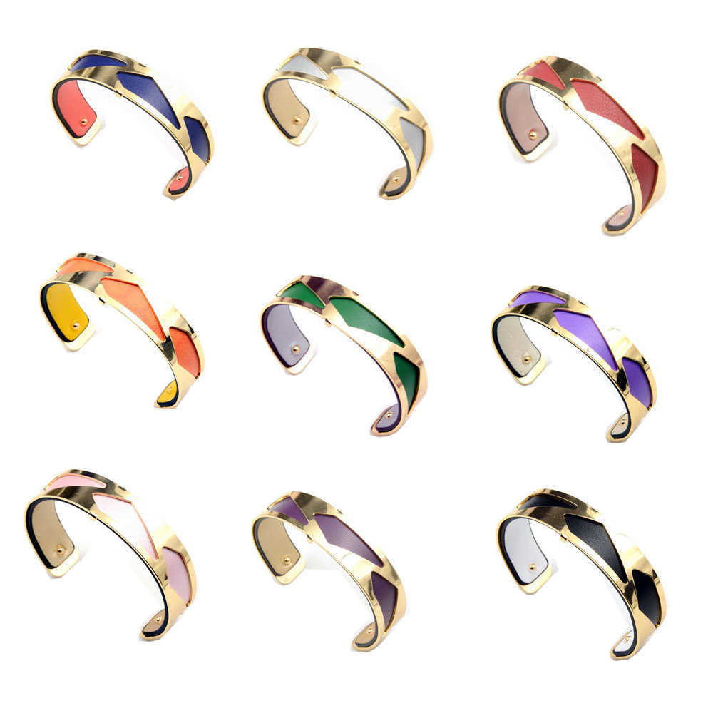 

15mm Femme Remove Manchette Kc Gold Finish with Reserve Leather Insert Switch Color Wrist Straps Interchangeable Cuff Bracelets Q0717