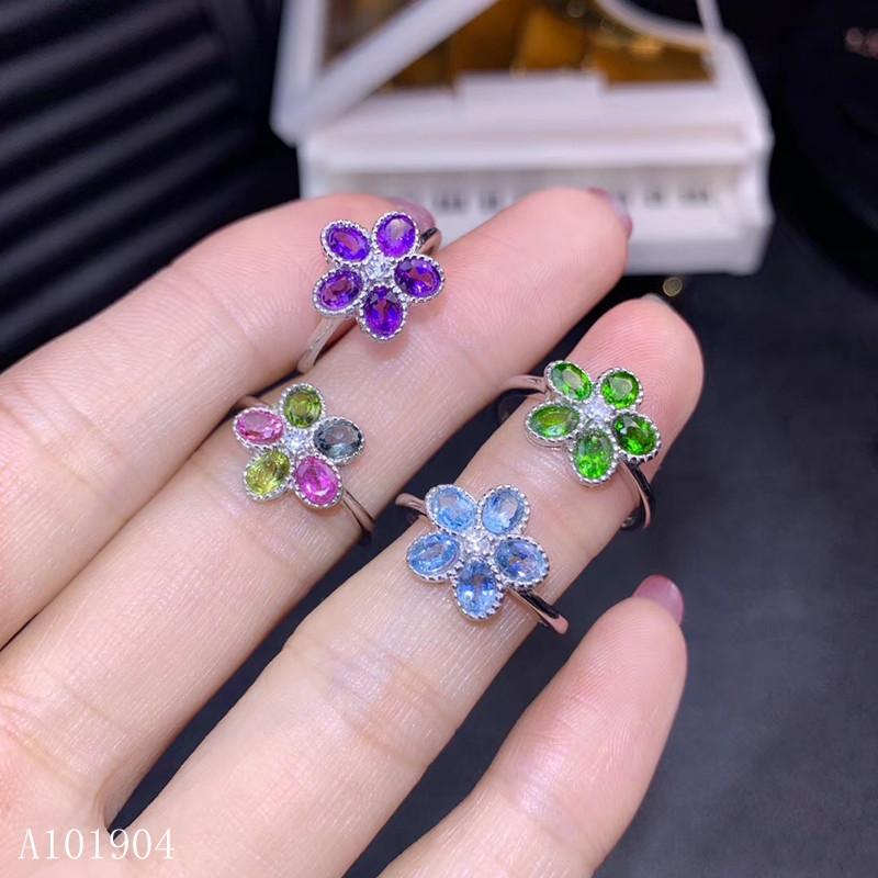 

Cluster Rings KJJEAXCMY Boutique Jewelry 925 Sterling Silver Inlaid Natural Gemstone Diopside Amethyst Topaz Tourmaline Female Ring Support, Golden;silver