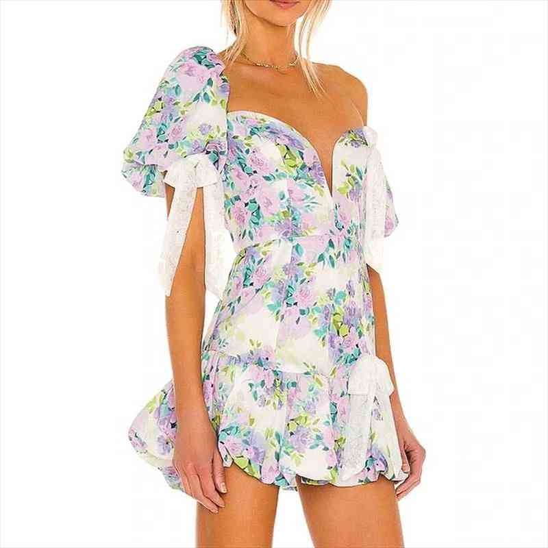 

summer women asymmetric off the shoulder lace ruffled mini dress, Black;gray