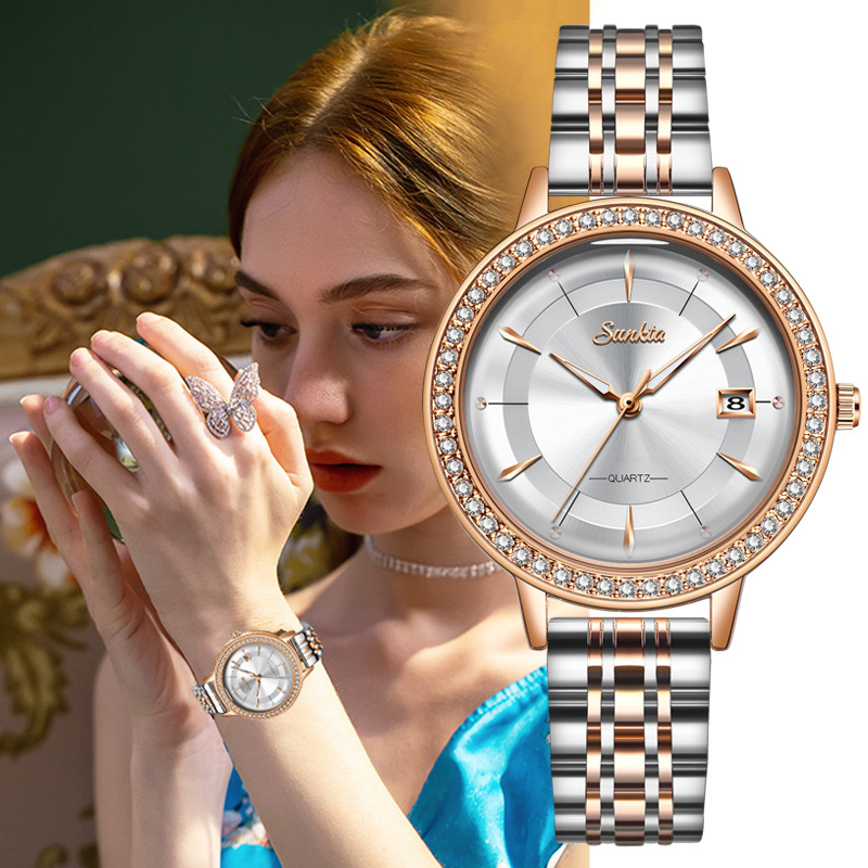 

SUNKTA Diamond Women Luxury Brand Watches Bracelet Waterproof Quartz Ladies Watch Fashion Casual Wrist Watches For Women Clocks 210517, White