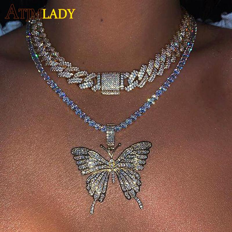 

Animal Butterfly Necklace & Pendant Iced Out Tennis Chain Gold Silver Rose 5A Cubic Zircon Men's Women Hip Hop Rock Jewelry Chains