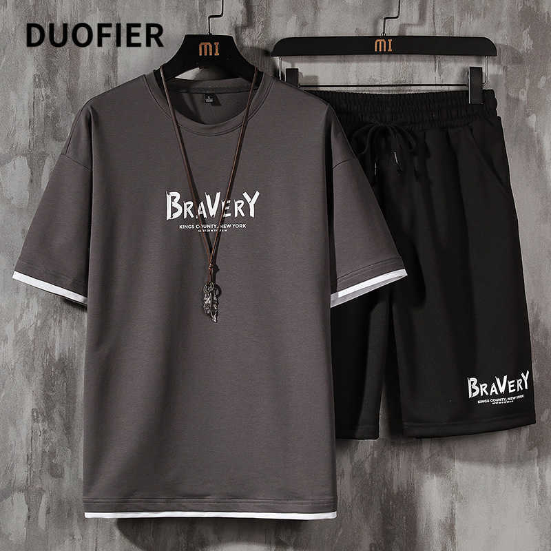 

Casual Men's Sets Summer Tracksuit Mens Print Short Sleeve T-shirt 2 Piece+Shorts high Quality Short Set Fashion Sportswear 5XL 210603, Hh0817 grey