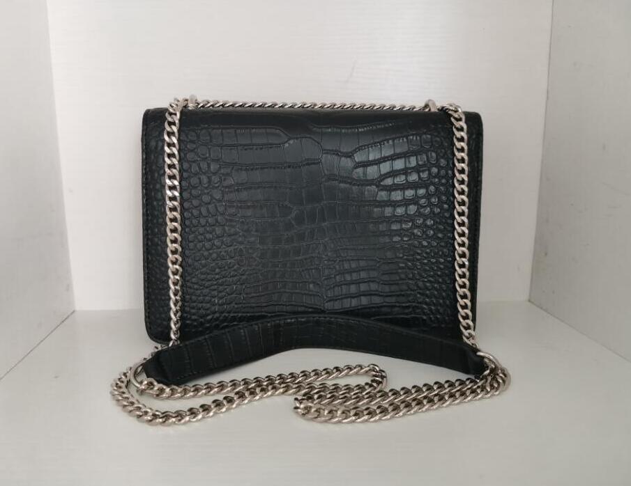 

2021 High quality women silver chain bag Crossbody handbags purses crocodile style flap SUNSET WALLET shoulder bags fashion handbag, Black