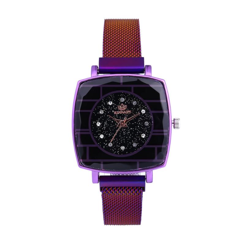 

Wristwatches Woman Watch Rhinestone Girl Gmt Fashion Women Clock Mesh Belt Square Shell Diamond Starry Sky Dial Ladies Quartz Watches *A, Black